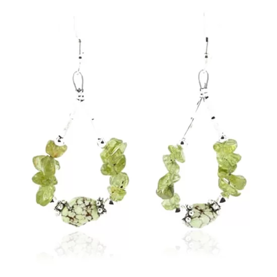 Certified Authentic Navajo .925 Sterling Silver Hooks Natural Green Quartz and Gaspeite Native American Earrings 390816881516