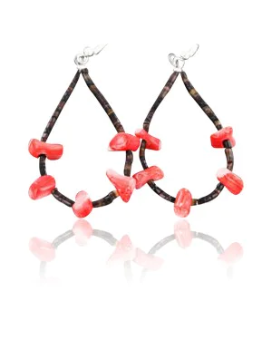 Certified Authentic Navajo .925 Sterling Silver Hooks Natural ORANGE CORAL HOOP Native American Earrings 371014390902