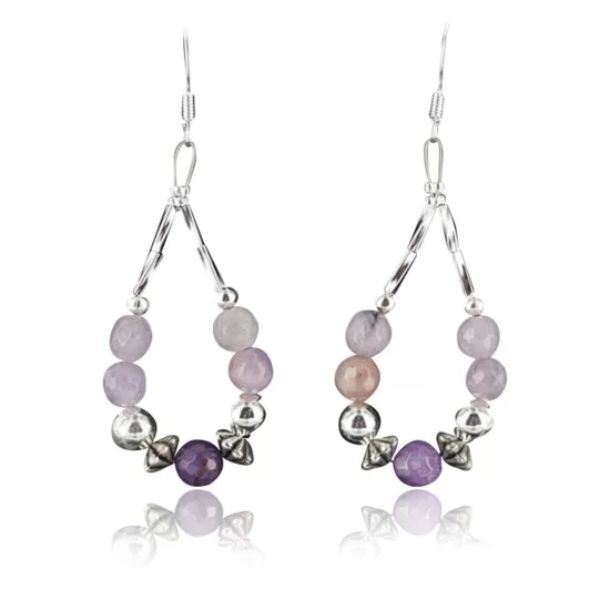 Certified Authentic Navajo .925 Sterling Silver Hooks Natural Pink Quartz and Sugilite Native American Earrings 390725007989 Certified Authentic Navajo .925 Sterling Silver Hooks Natural Pink Quartz and Sugilite Native American Earrings 390725007989