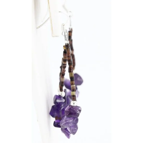 Certified Authentic Navajo .925 Sterling Silver Hooks Natural PURE AMETHYST HEISHI HOOP Native American Earrings 371014474463