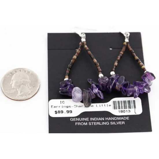 Certified Authentic Navajo .925 Sterling Silver Hooks Natural PURE AMETHYST HEISHI HOOP Native American Earrings 371014474463