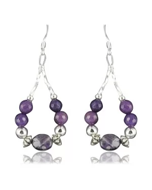 Certified Authentic Navajo .925 Sterling Silver Hooks Natural Sugilite Amethyst Earring Native American Earrings 390722893204