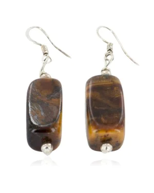 Certified Authentic Navajo .925 Sterling Silver Hooks Natural Tigers Eye Native American Earrings 18072-56 Certified Authentic Navajo .925 Sterling Silver Hooks Natural Tigers Eye Native American Earrings 18072-56