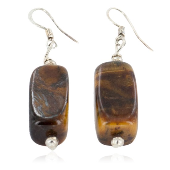Certified Authentic Navajo .925 Sterling Silver Hooks Natural Tigers Eye Native American Earrings 18072-56 Certified Authentic Navajo .925 Sterling Silver Hooks Natural Tigers Eye Native American Earrings 18072-56