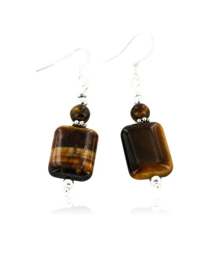 Certified Authentic Navajo .925 Sterling Silver Hooks Natural Tigers Eye Native American Earrings 18097-5 Certified Authentic Navajo .925 Sterling Silver Hooks Natural Tigers Eye Native American Earrings 18097-5