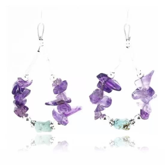 Certified Authentic Navajo .925 Sterling Silver Hooks Natural Turquoise AMETHYST Native American Earrings 371018643102