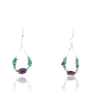 Certified Authentic Navajo .925 Sterling Silver Hooks Natural Turquoise Amethyst Native American Earrings 371057556188
