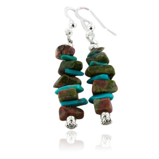 Certified Authentic Navajo .925 Sterling Silver Hooks Natural Turquoise and JASPER Native American Earrings 18062 Certified Authentic Navajo .925 Sterling Silver Hooks Natural Turquoise and JASPER Native American Earrings 18062