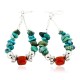 Certified Authentic Navajo .925 Sterling Silver Hooks Natural Turquoise Coral Native American Earrings 18098-4