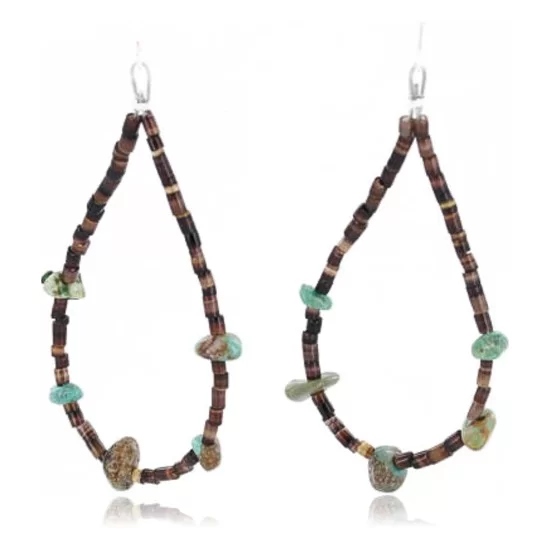 Certified Authentic Navajo .925 Sterling Silver Hooks Natural Turquoise HEISHI LOOP Native American Earrings 371019567081