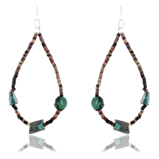 Certified Authentic Navajo .925 Sterling Silver Hooks Natural Turquoise Heishi Native American Earrings 370994312009