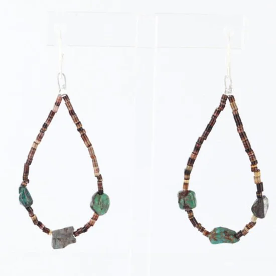 Certified Authentic Navajo .925 Sterling Silver Hooks Natural Turquoise Heishi Native American Earrings 370994312009