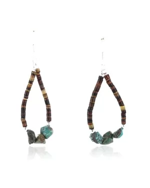 Certified Authentic Navajo .925 Sterling Silver Hooks Natural Turquoise Heishi Native American Earrings 390754340252