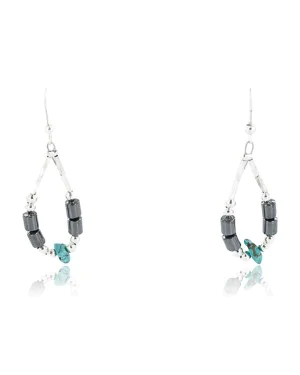 Certified Authentic Navajo .925 Sterling Silver Hooks Natural Turquoise Hematite Native American Earrings 371037382848