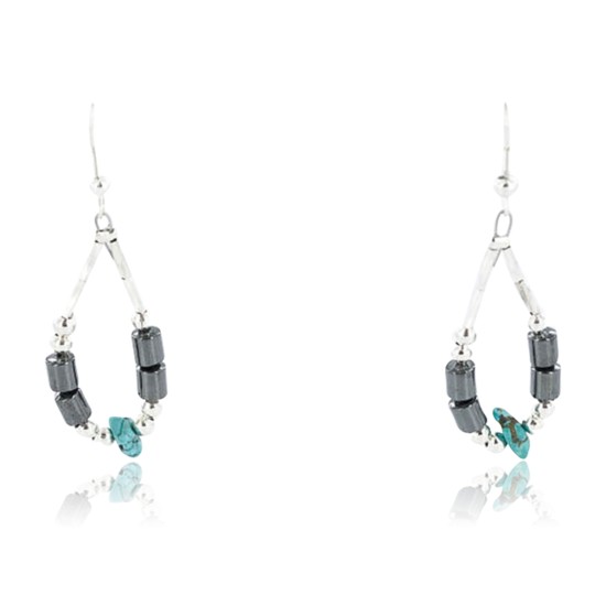 Certified Authentic Navajo .925 Sterling Silver Hooks Natural Turquoise Hematite Native American Earrings 371037382848 Certified Authentic Navajo .925 Sterling Silver Hooks Natural Turquoise Hematite Native American Earrings 371037382848