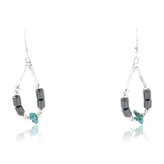 Certified Authentic Navajo .925 Sterling Silver Hooks Natural Turquoise Hematite Native American Earrings 371037382848 Certified Authentic Navajo .925 Sterling Silver Hooks Natural Turquoise Hematite Native American Earrings 371037382848