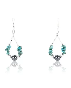Certified Authentic Navajo .925 Sterling Silver Hooks Natural Turquoise Hematite Native American Earrings 371041667815