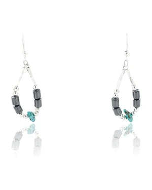 Certified Authentic Navajo .925 Sterling Silver Hooks Natural Turquoise Hematite Native American Earrings 390814169540