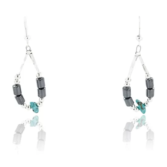 Certified Authentic Navajo .925 Sterling Silver Hooks Natural Turquoise Hematite Native American Earrings 390814169540 Certified Authentic Navajo .925 Sterling Silver Hooks Natural Turquoise Hematite Native American Earrings 390814169540