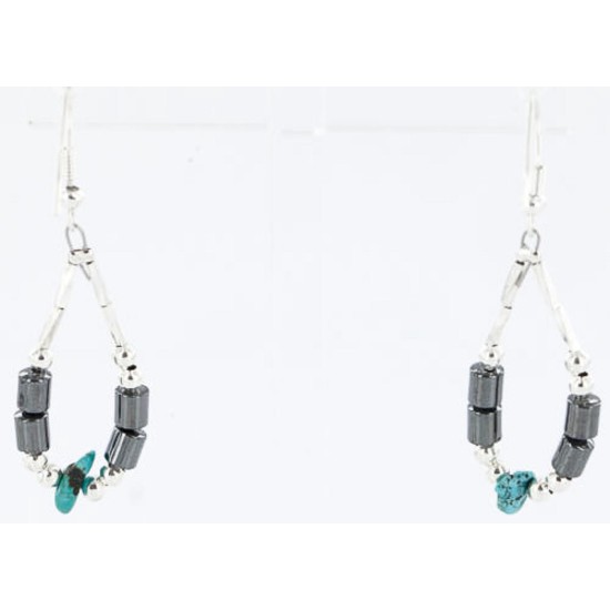 Certified Authentic Navajo .925 Sterling Silver Hooks Natural Turquoise Hematite Native American Earrings 390814169540 Certified Authentic Navajo .925 Sterling Silver Hooks Natural Turquoise Hematite Native American Earrings 390814169540