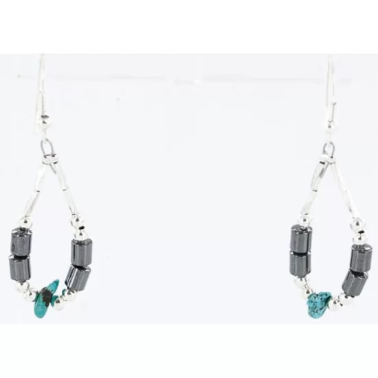Certified Authentic Navajo .925 Sterling Silver Hooks Natural Turquoise Hematite Native American Earrings 390814169540 Certified Authentic Navajo .925 Sterling Silver Hooks Natural Turquoise Hematite Native American Earrings 390814169540