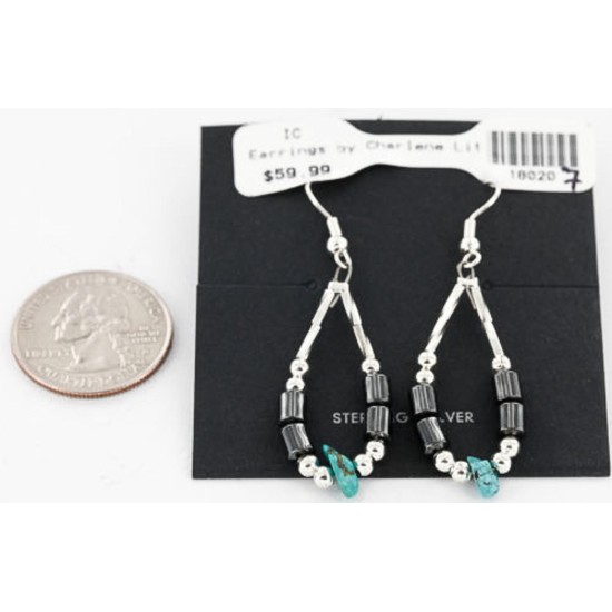 Certified Authentic Navajo .925 Sterling Silver Hooks Natural Turquoise Hematite Native American Earrings 390814169540 Certified Authentic Navajo .925 Sterling Silver Hooks Natural Turquoise Hematite Native American Earrings 390814169540