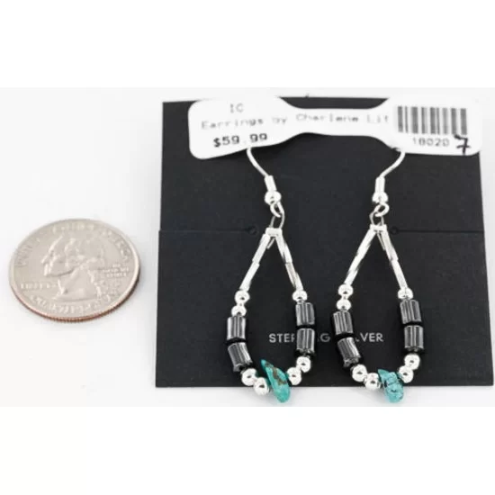 Certified Authentic Navajo .925 Sterling Silver Hooks Natural Turquoise Hematite Native American Earrings 390814169540 Certified Authentic Navajo .925 Sterling Silver Hooks Natural Turquoise Hematite Native American Earrings 390814169540