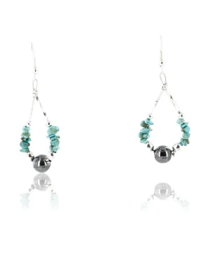 Certified Authentic Navajo .925 Sterling Silver Hooks Natural Turquoise Hematite Native American Earrings 390828966819