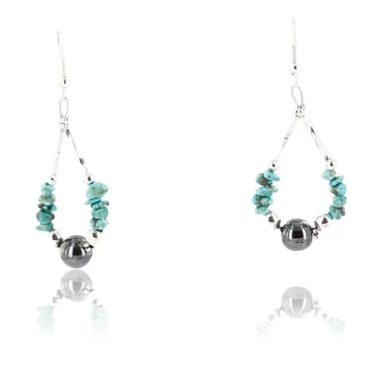 Certified Authentic Navajo .925 Sterling Silver Hooks Natural Turquoise Hematite Native American Earrings 390828966819