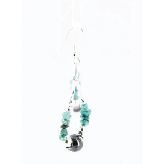 Certified Authentic Navajo .925 Sterling Silver Hooks Natural Turquoise Hematite Native American Earrings 390828966819