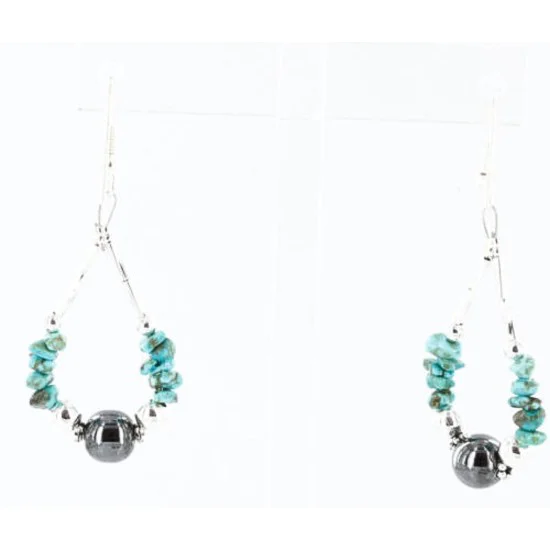 Certified Authentic Navajo .925 Sterling Silver Hooks Natural Turquoise Hematite Native American Earrings 390828966819