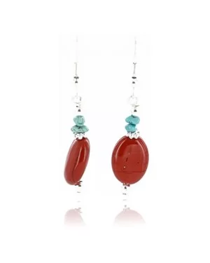 Certified Authentic Navajo .925 Sterling Silver Hooks Natural Turquoise Jasper Native American Earrings 371014404866