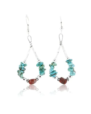 Certified Authentic Navajo .925 Sterling Silver Hooks Natural Turquoise Jasper Native American Earrings 390815395932