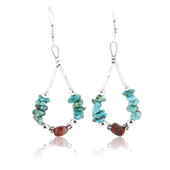 Certified Authentic Navajo .925 Sterling Silver Hooks Natural Turquoise Jasper Native American Earrings 390815395932