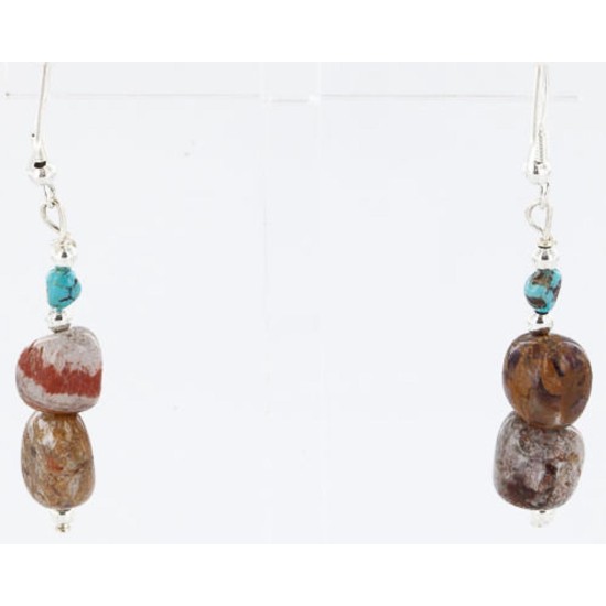 Certified Authentic Navajo .925 Sterling Silver Hooks Natural Turquoise Jasper Native American Earrings 66633 All Products 371037348236 66633 (by LomaSiiva)