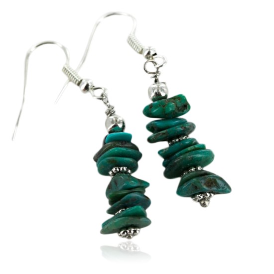 Certified Authentic Navajo .925 Sterling Silver Hooks Natural Turquoise Native American Earrings 18050