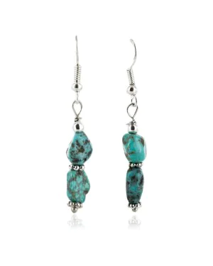 Certified Authentic Navajo .925 Sterling Silver Hooks Natural Turquoise Native American Dangle Earrings 18053