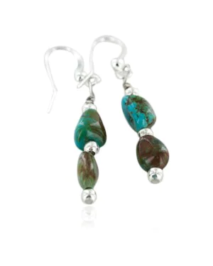 Certified Authentic Navajo .925 Sterling Silver Hooks Natural Turquoise Native American Earrings 18067
