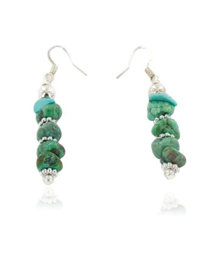Certified Authentic Navajo .925 Sterling Silver Hooks Natural Turquoise Native American Earrings 18072-57