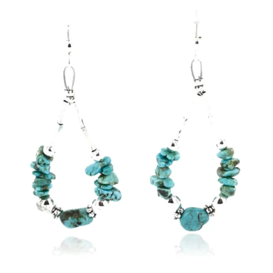 Certified Authentic Navajo .925 Sterling Silver Hooks Natural Turquoise Native American Earrings 371044204401