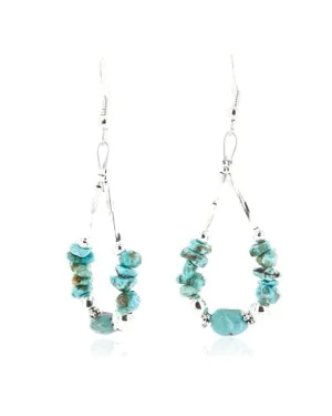 Certified Authentic Navajo .925 Sterling Silver Hooks Natural Turquoise Native American Earrings 371064132099