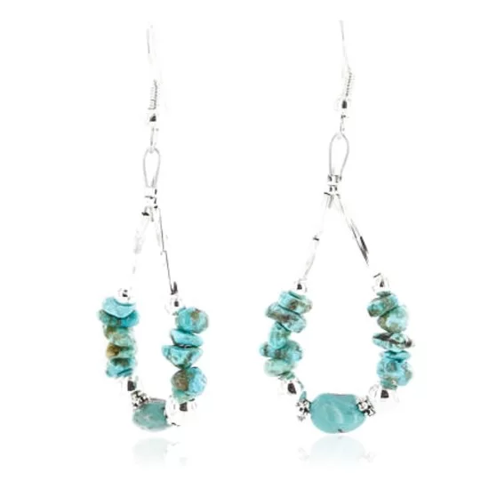 Certified Authentic Navajo .925 Sterling Silver Hooks Natural Turquoise Native American Earrings 371064132099