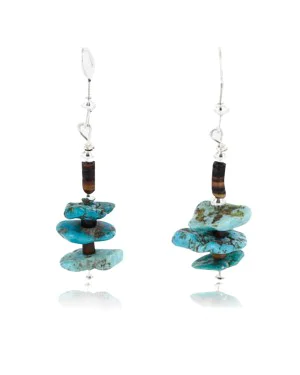 Certified Authentic Navajo .925 Sterling Silver Hooks Natural Turquoise Native American Earrings 390813099138