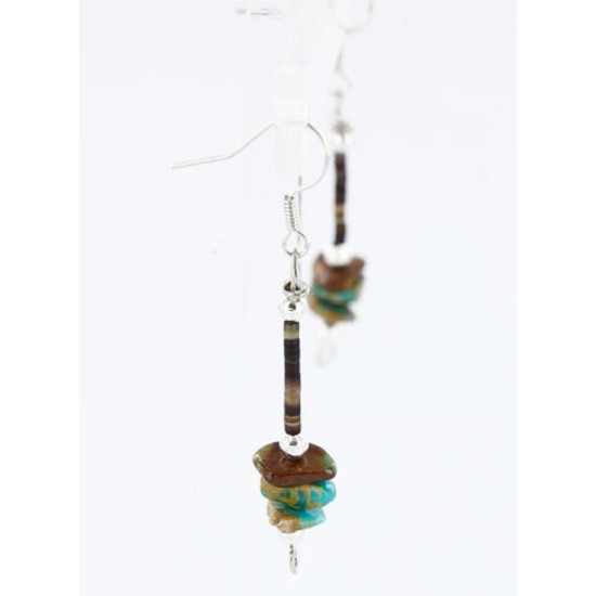 Certified Authentic Navajo .925 Sterling Silver Hooks Natural Turquoise Native American Earrings 390817652116