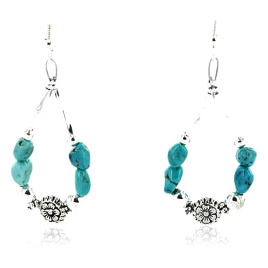 Certified Authentic Navajo .925 Sterling Silver Hooks Natural Turquoise Native American Earrings 390822642110