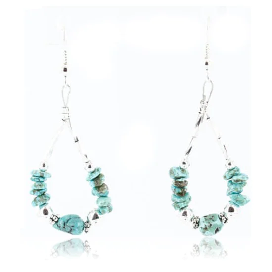 Certified Authentic Navajo .925 Sterling Silver Hooks Natural Turquoise Native American Earrings 390824673586