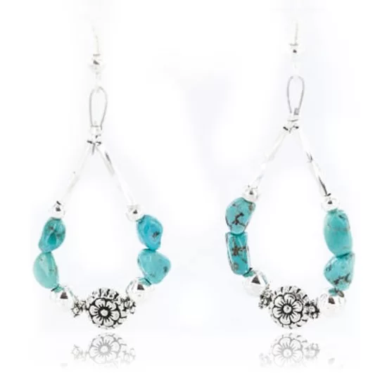 Certified Authentic Navajo .925 Sterling Silver Hooks Natural Turquoise Native American Earrings 390824699868