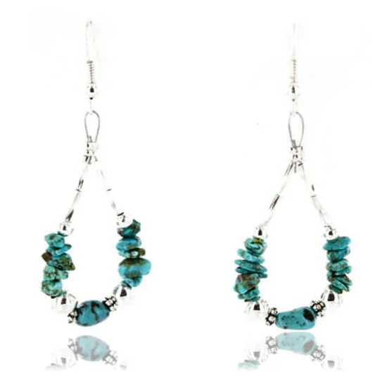 Certified Authentic Navajo .925 Sterling Silver Hooks Natural Turquoise Native American Earrings 390834622865
