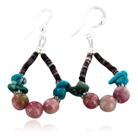 Certified Authentic Navajo .925 Sterling Silver Hooks Natural Turquoise Pink Agate HEISHI HOOP Native American Earrings 18081-2 Certified Authentic Navajo .925 Sterling Silver Hooks Natural Turquoise Pink Agate HEISHI HOOP Native American Earrings 18081-2