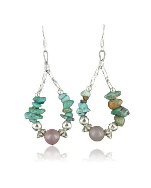 Certified Authentic Navajo .925 Sterling Silver Hooks Natural Turquoise Quartz Native American Earrings 370964277861